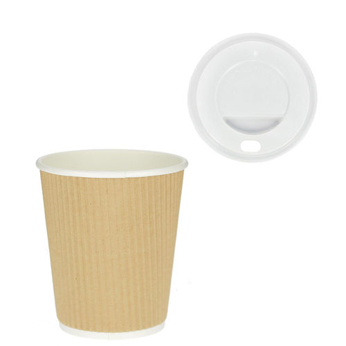 Corrugated Card Cup Kraft 360ml (12Oz) w/ White Lid “To Go” - Pack 25 units