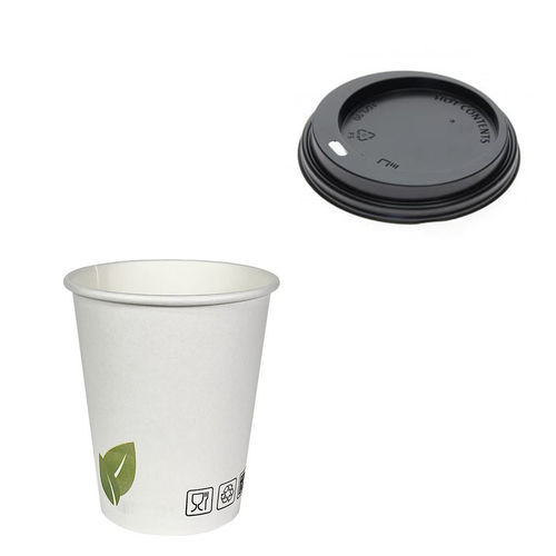 Hot Drinks Paper Cups 240ml (8Oz) w/ Black Lid ToGo - Box of 1000 units