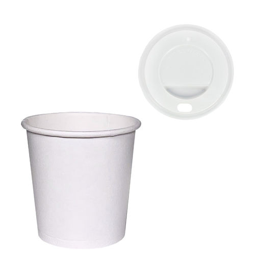 Paper Cups Coffe Vending 110ml (4Oz) White w/ White Lid - Pack 50 units