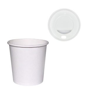 Vaso de Cartón Café 110ml (4Oz) Blanco c/ Tapa “To Go” Blanca - Caja Completa 3000 unidades