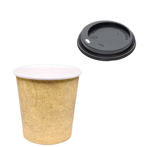 Vaso de Cartón Café 110ml (4Oz) Kraft c/ Tapa “To Go” Negra - Paquete 50 unidades