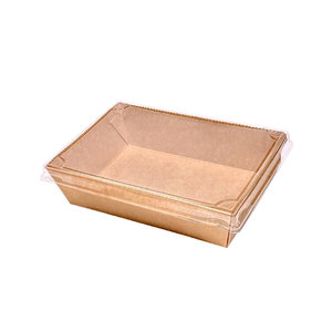 Caja / Ensaladera de cartón rectangular Kraft c/ tapa PET 600ml - Caja completa 200 unidades