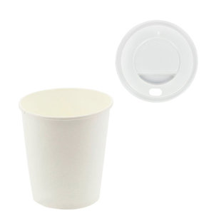 White Paper Cups 126ml (4Oz) w/ White Lid ToGo - Box of 2400 units