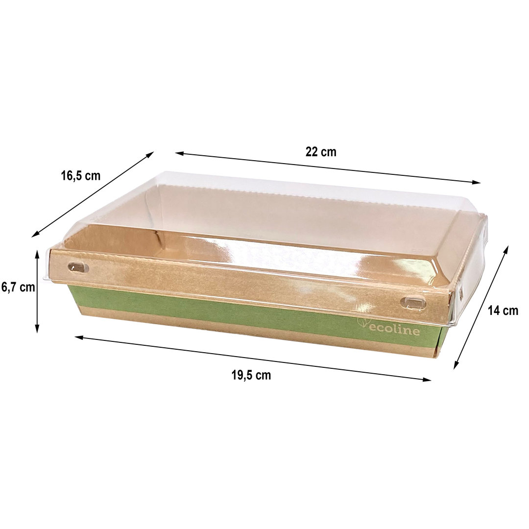 Saladier rectangulaire en carton Kraft avec couvercle 2100 ml - Boîte complète 200 unités