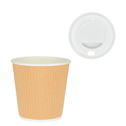 Corrugated Card Cup Kraft 120ml (4OZ) w/ White Lid “To Go” – Pack 50 units